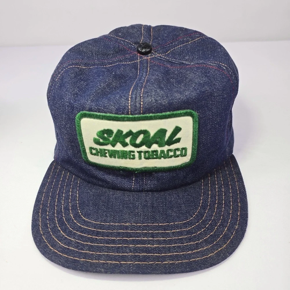 RARE Vintage 90s Skoal Chewing Tobacco Denim Snapback Hat Multi Color Stitch